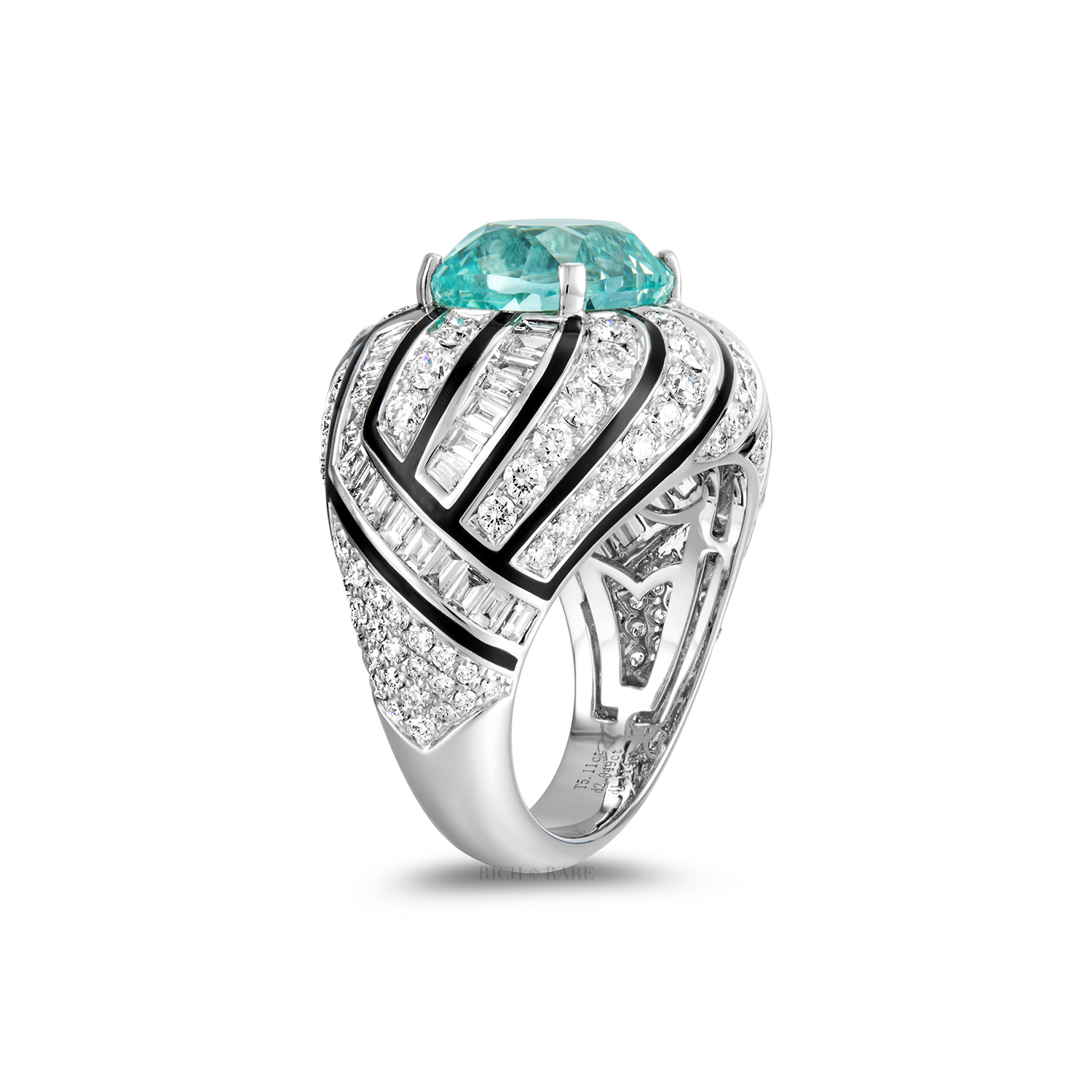 BLUE TOURMALINE, ENAMEL AND DIAMOND RING